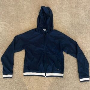 Vintage Nike lined hooded jacket windbreaker, navy/white, women size Med (8/10)